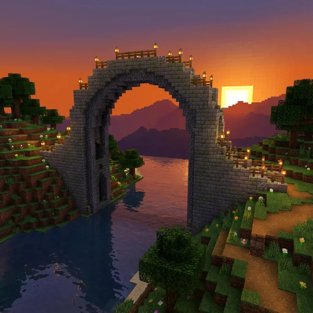 Minecraft arched stone bridge