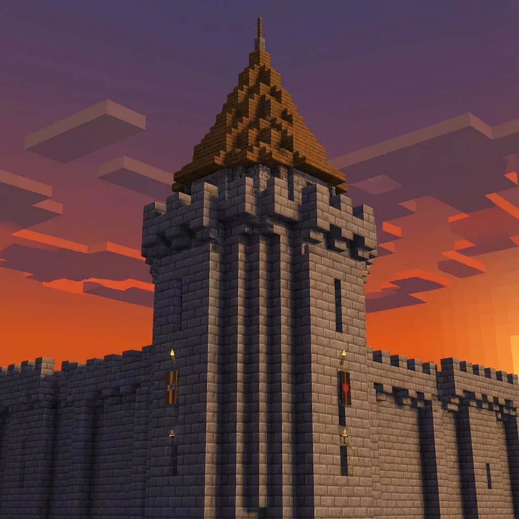 Minecraft medieval castle round tower