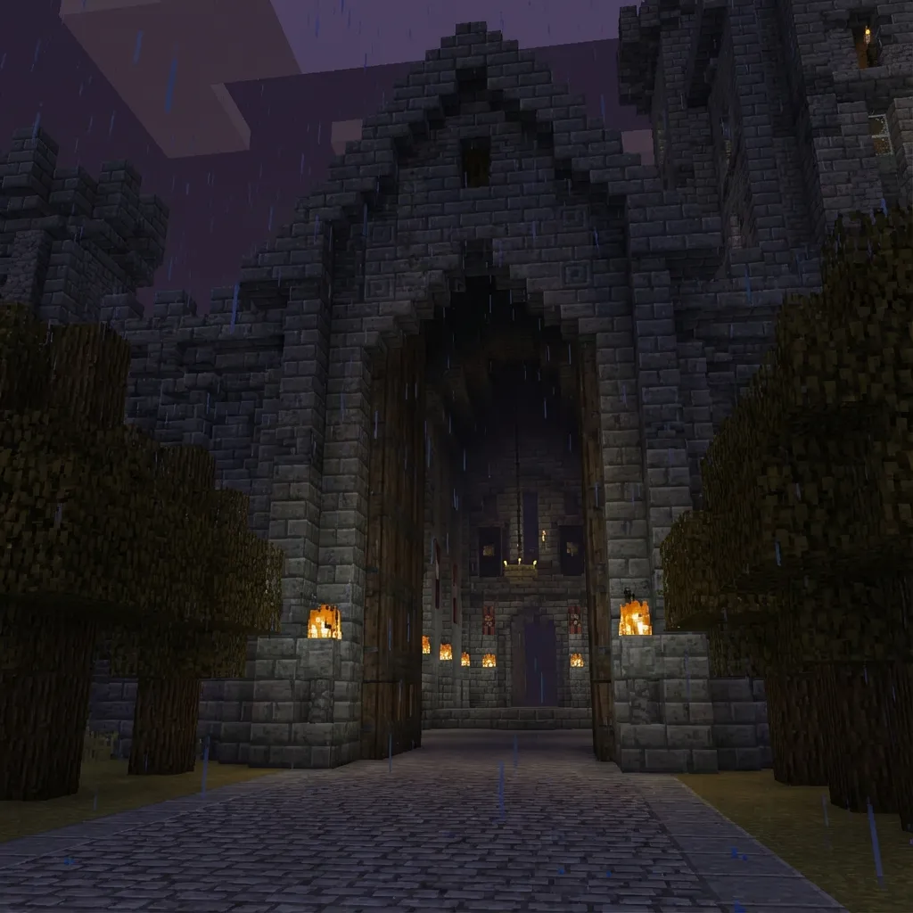 Gothic arched doorway in Minecraft castle