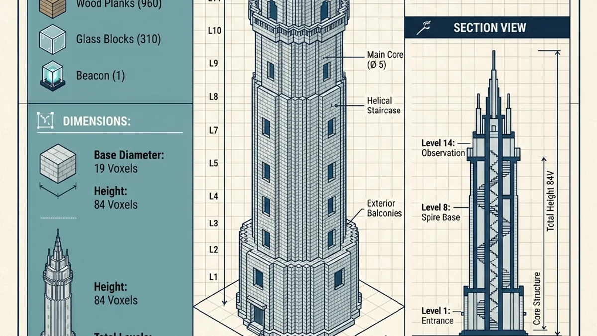 Minecraft cylinder guide - blueprint schematics for building