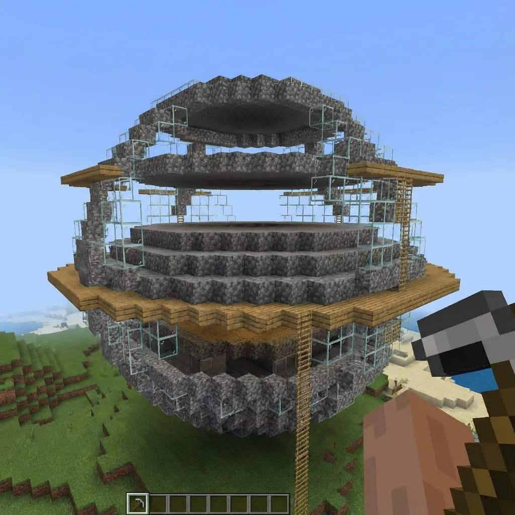 Minecraft sphere being constructed layer by layer showing circular cross-sections stacking together