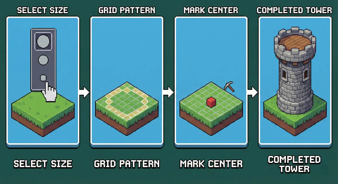 Step-by-step tutorial showing how to use MineCircles to build a perfect circle in Minecraft
