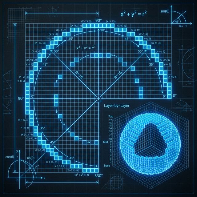 Mathematical visualization of Minecraft circles